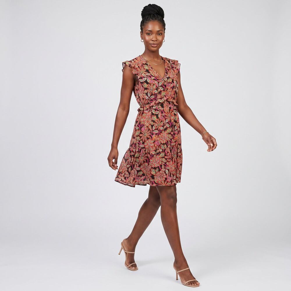 J.Crew Ruffle V-Neck Mini Dress 4 Paisley Floral Tiered Boho Chiffon NWOT